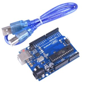 The Arduino Uno Rev3 is a micro controller board based on the ATmega328 (datasheet). It has 14 digital input and output pins (of which 6 can be used as PWM outputs), 6 analog inputs, a 16 MHz crystal oscillator, a USB connection, a power jack, an ICSP header, and a reset button. It contains everything needed to support the microcontroller, simply connect it to a computer with a USB cable or power it with a AC-to-DC adapter or battery to get started. The Uno differs from all preceding boards in that it does not use the FTDI USB-to-serial driver chip. Instead, it features the ATmega8U2 programmed as a USB-to-serial converter. "Uno" means one in Italian and is named to mark the upcoming release of Arduino 1.0. The Uno and version 1.0 will be the reference versions of Arduino, moving forward. The Uno is the latest in a series of USB Arduino boards, and the reference model for the Arduino platform. Microcontroller ATmega328 operating voltage 5V, input voltage (recommended), 7-12V input voltage (limits) 6-20V. Digital I/O pins 14 (of which 6 provide PWM output), analog input pins 6 DC current per I/O pin 40 mA, DC current for 3.3V pin 50 mA, flash memory 32 kb of which 0.5 kb used by boot loader SRAM 2 kb EEPROM 1 kb clock speed 16 MHz